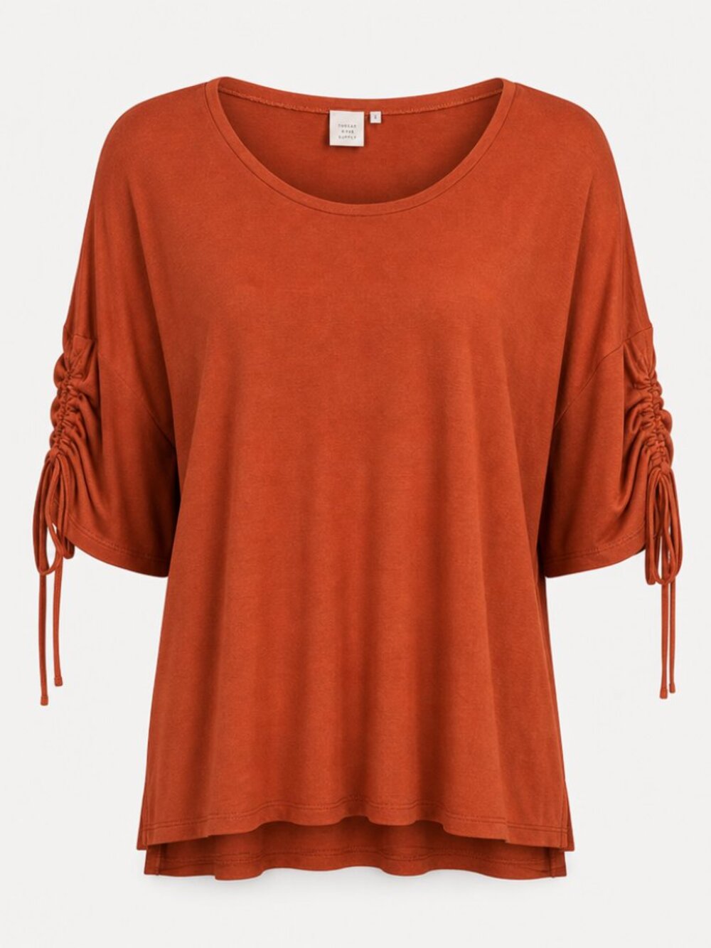 Good Luck Gem Casual Comfy Cinched Tie Sleeve Orange Tie Oversized top XL